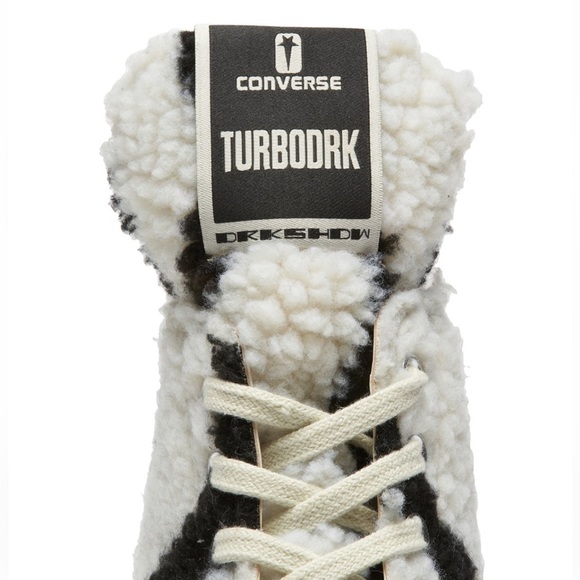 Rick Owens DRKSHDW x Converse TURBODRK White Shearling High-Top Zebra Sneakers - Picture 6 of 9